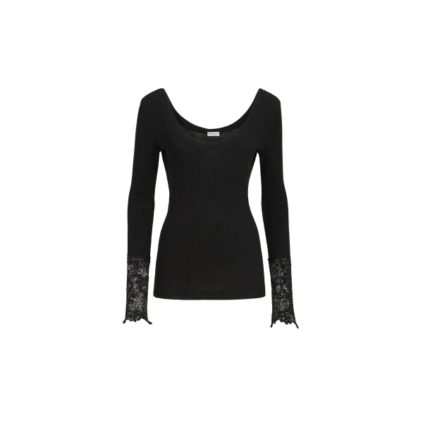 Brunello Cucinelli Sweater with dazzling lace embroidery in Anthracite