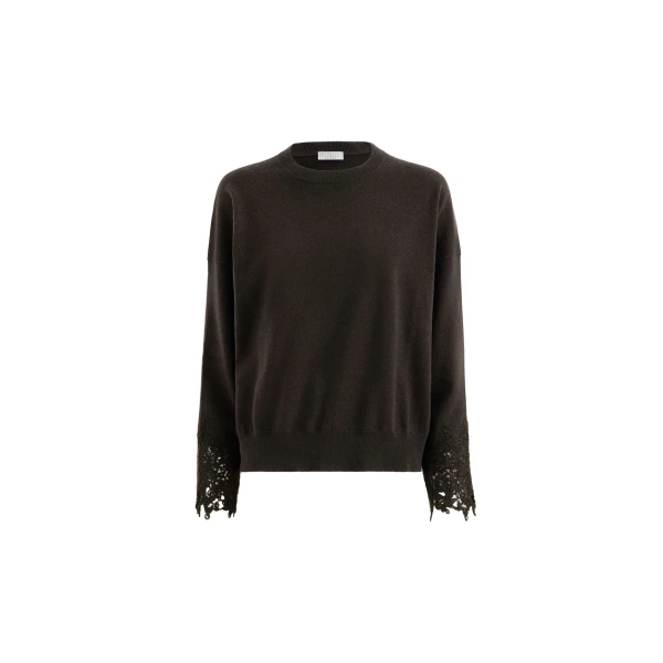 Sweater with wispy lace cuffs in Coffee