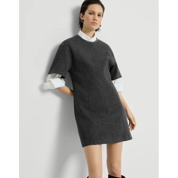 Brunello Cucinelli T-shirt dress with precious collar in Anthracite