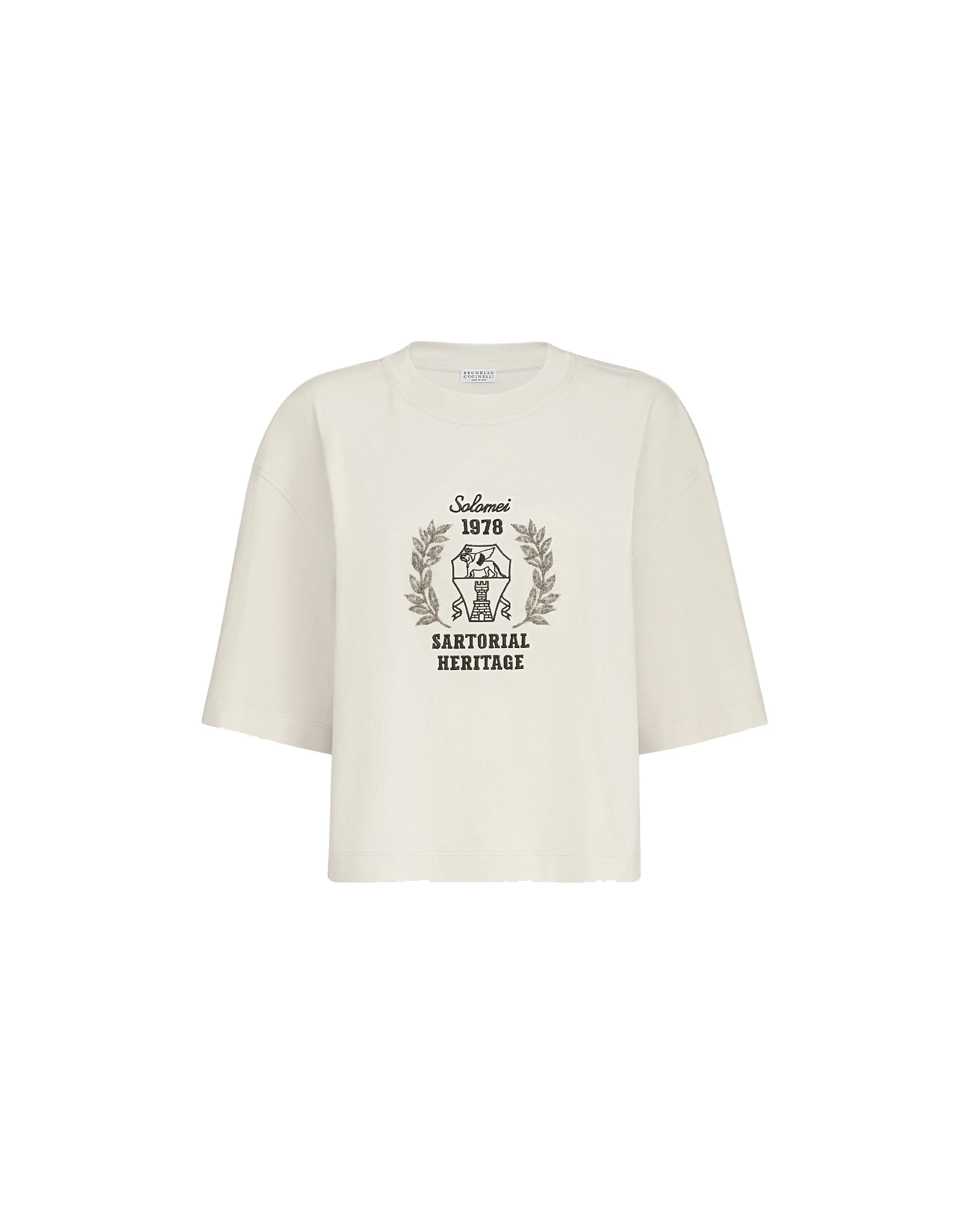 Brunello Cucinelli T-shirt with embroidery in Butter Brunello Cucinelli