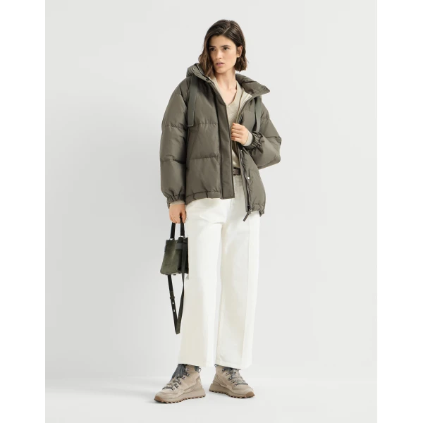 Taffeta down jacket with hood in Green - Image 6