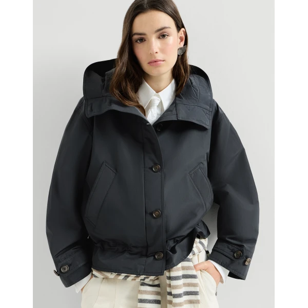 Brunello Cucinelli Taffeta outerwear jacket with monili in Blue