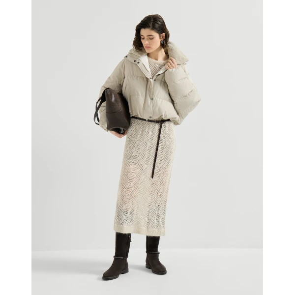 Techno cotton taffeta down jacket in Sand - Image 6