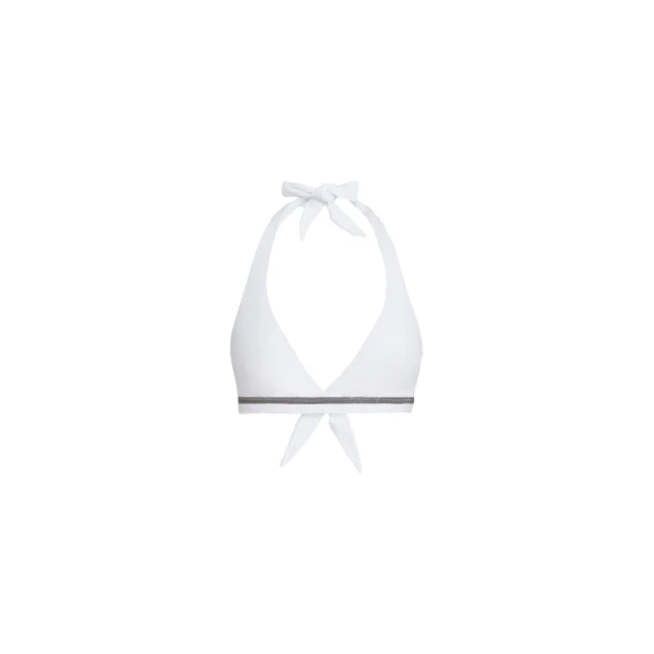 Brunello Cucinelli Techno jersey bikini top with monili in White