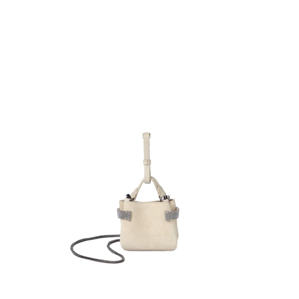 Brunello Cucinelli Top-Handle Essence micro bag in Ivory