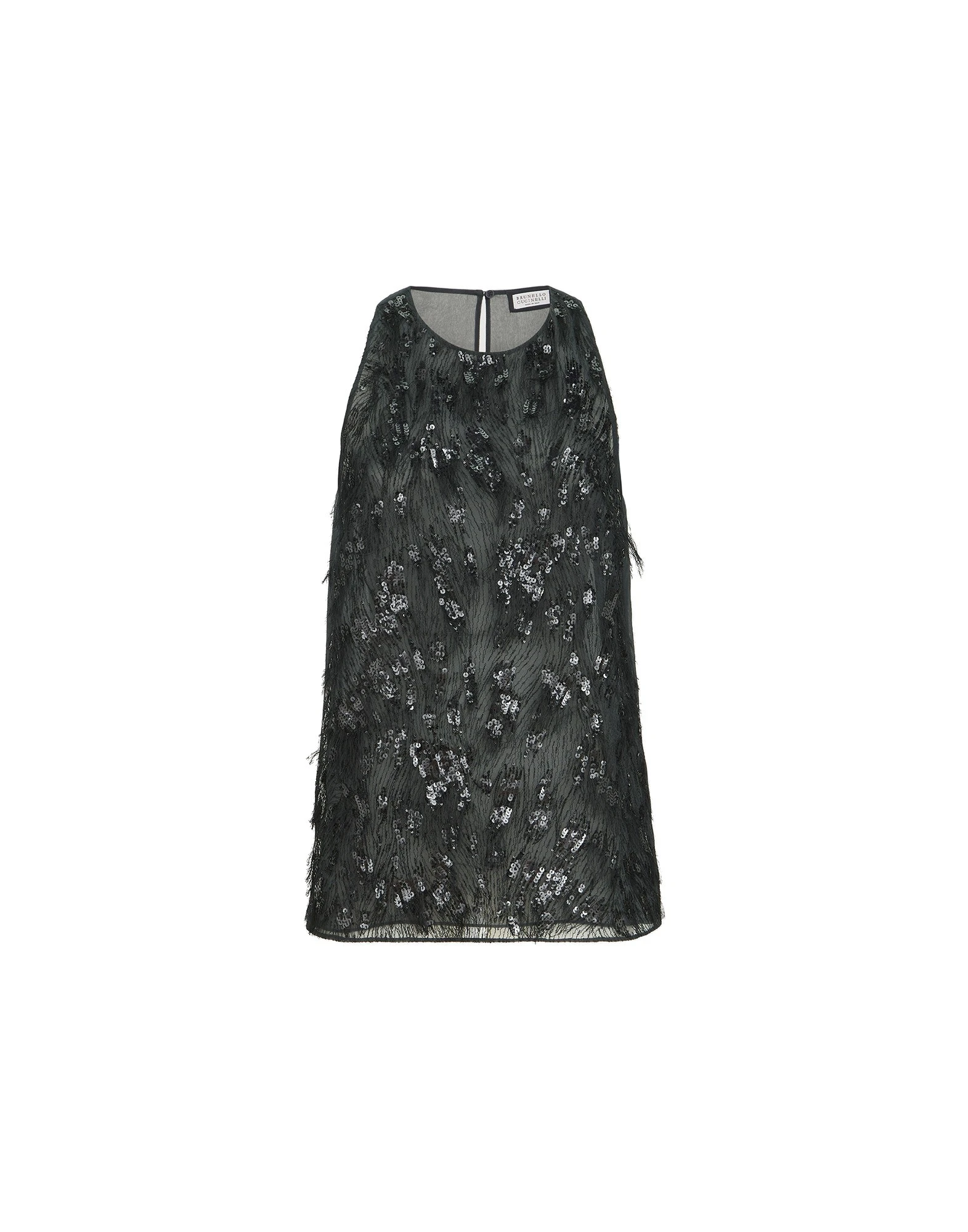 Brunello Cucinelli Top with dazzling lynx embroidery in Lignite Grey | Buy Tops at Luxury Shoes Brunello Cucinelli Top with dazzling lynx embroidery in Lignite Grey