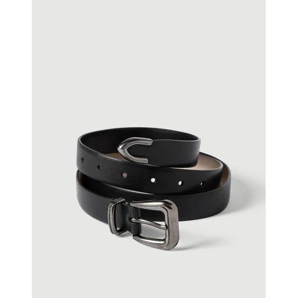 Brunello Cucinelli Vachetta belt with monili in Black, view 2 | Belts | Luxury Shoes 