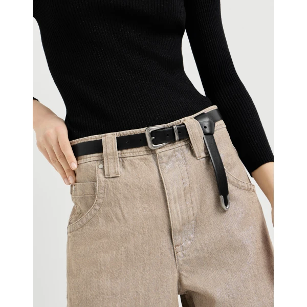 Brunello Cucinelli Vachetta belt with monili in Black, view 3 | Belts | Luxury Shoes 