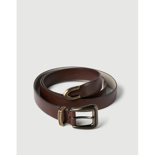 Brunello Cucinelli Vachetta belt with monili in Brown, view 2 | Belts | Luxury Shoes 