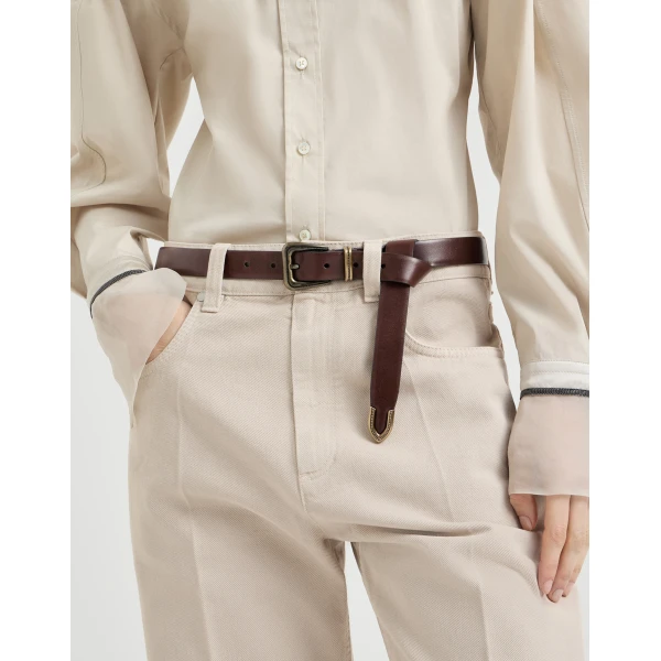 Brunello Cucinelli Vachetta belt with monili in Brown, view 3 | Belts | Luxury Shoes 