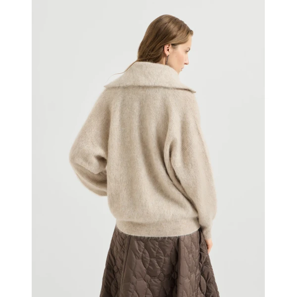 Brunello Cucinelli Vanisé high-neck sweater with half-zip in Beige, view 3 | Sweaters | Luxury Shoes 