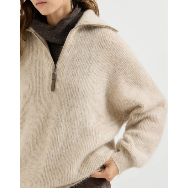 Brunello Cucinelli Vanisé high-neck sweater with half-zip in Beige, view 4 | Sweaters | Luxury Shoes 
