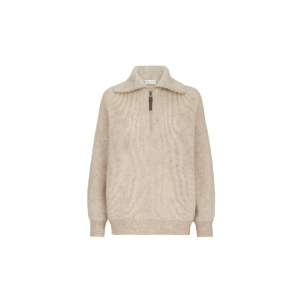 Vanisé high-neck sweater with half-zip in Beige