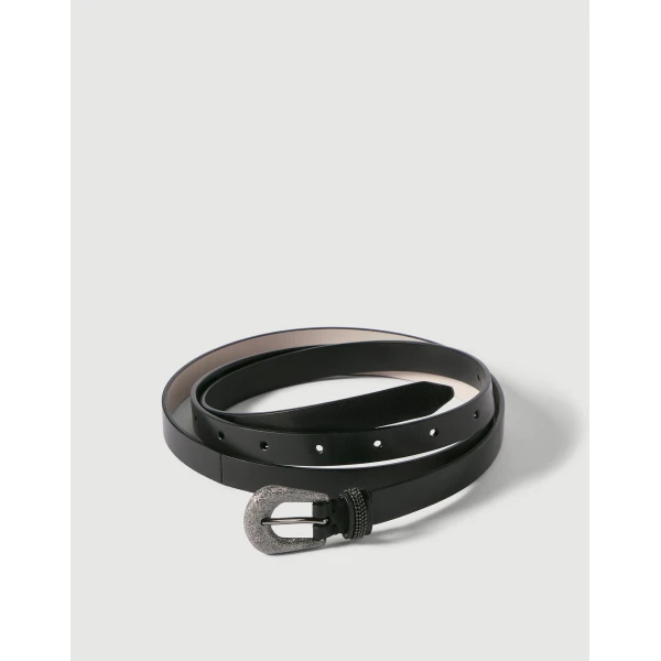 Brunello Cucinelli Vintage-effect leather belt with monili in Black, view 2 | Belts | Luxury Shoes 