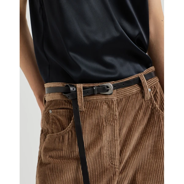 Brunello Cucinelli Vintage-effect leather belt with monili in Black, view 3 | Belts | Luxury Shoes 