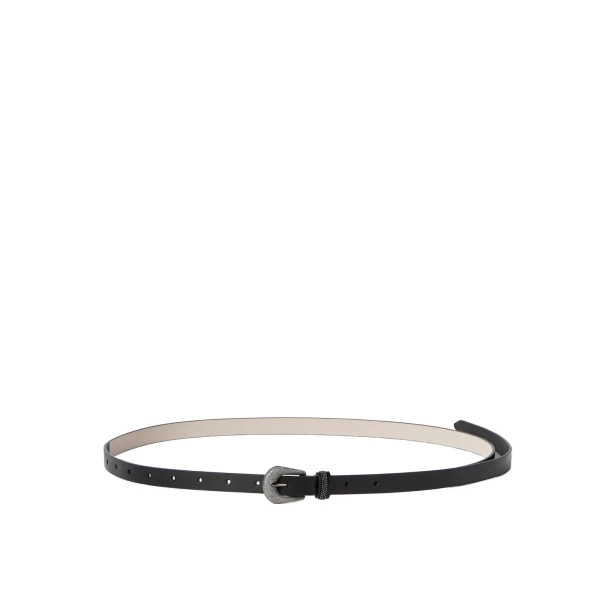 Brunello Cucinelli Vintage-effect leather belt with monili in Black | Belts | Luxury Shoes 