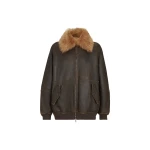 Brunello Cucinelli Vintage-effect shearling bomber jacket in Hazelnut