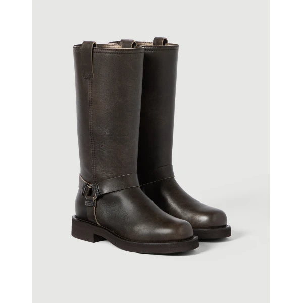Vintage leather Biker Boots in Rust Brown - Image 2