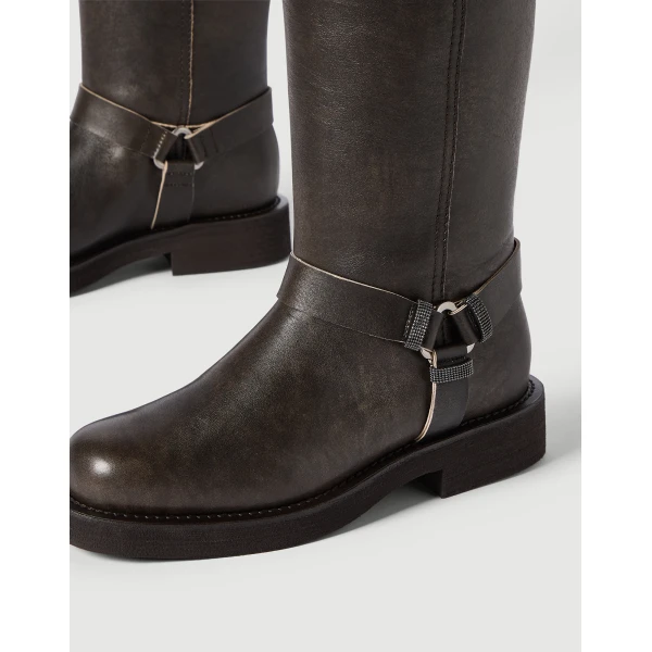 Vintage leather Biker Boots in Rust Brown - Image 4