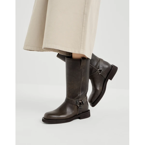 Vintage leather Biker Boots in Rust Brown - Image 5