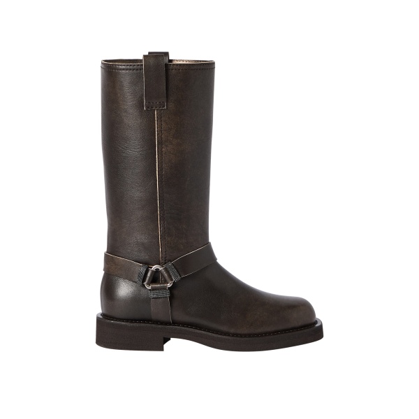 Brunello Cucinelli Vintage leather Biker Boots in Rust Brown