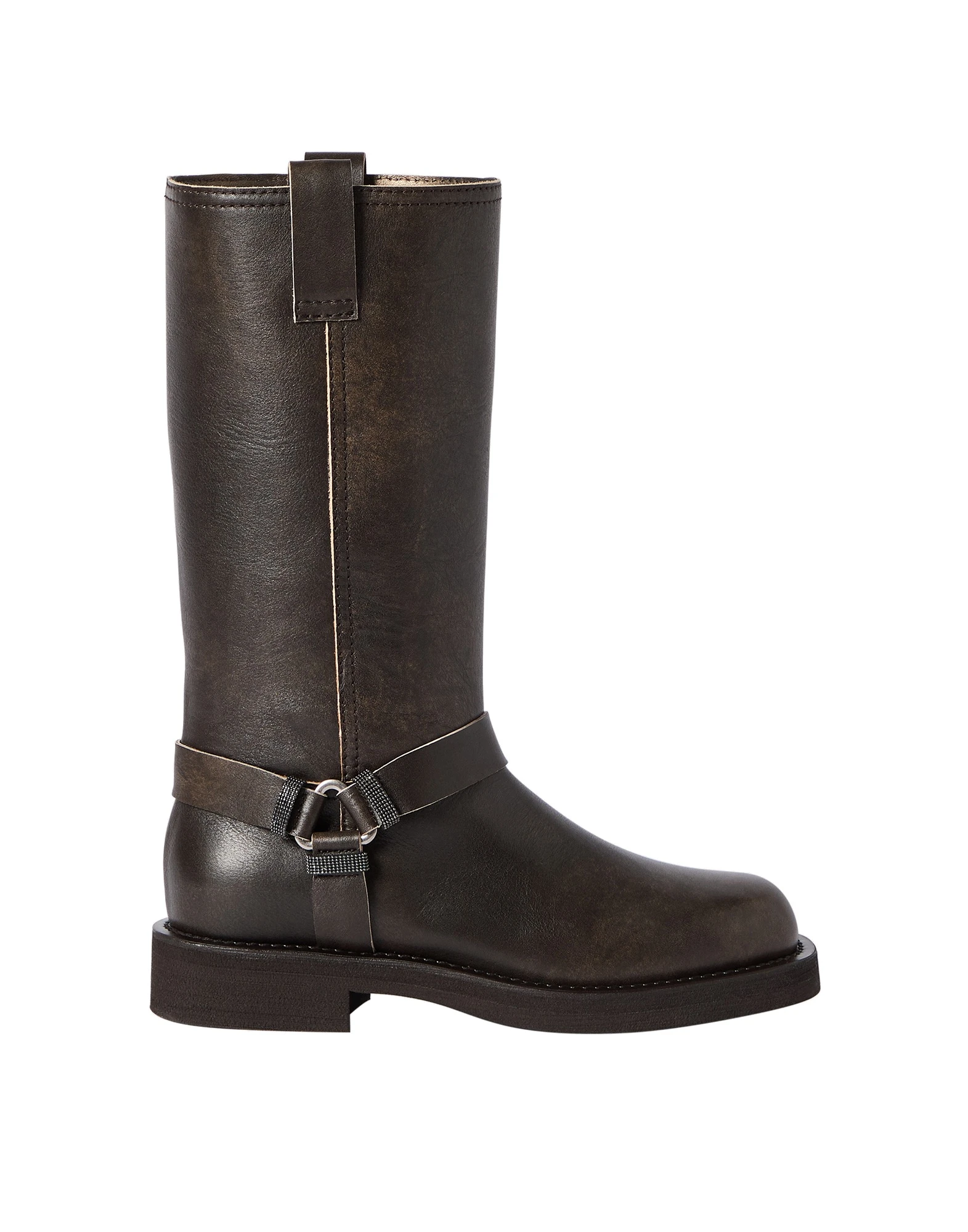 Brunello Cucinelli Vintage leather Biker Boots in Rust Brown | Buy Boots at Luxury Shoes Brunello Cucinelli Vintage leather Biker Boots in Rust Brown