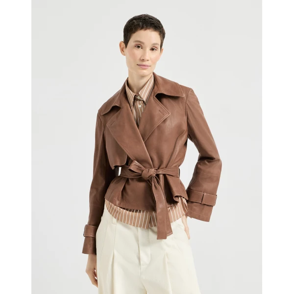 Vintage nappa Crop trenchcoat in Brown - Image 2
