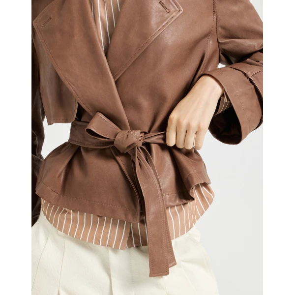 Vintage nappa Crop trenchcoat in Brown - Image 4