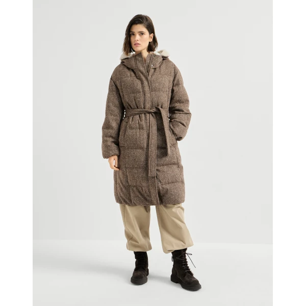 Brunello Cucinelli Virgin wool down coat with shearling in Brown
