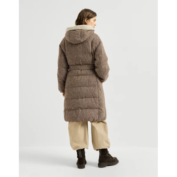 Brunello Cucinelli Virgin wool down coat with shearling in Brown