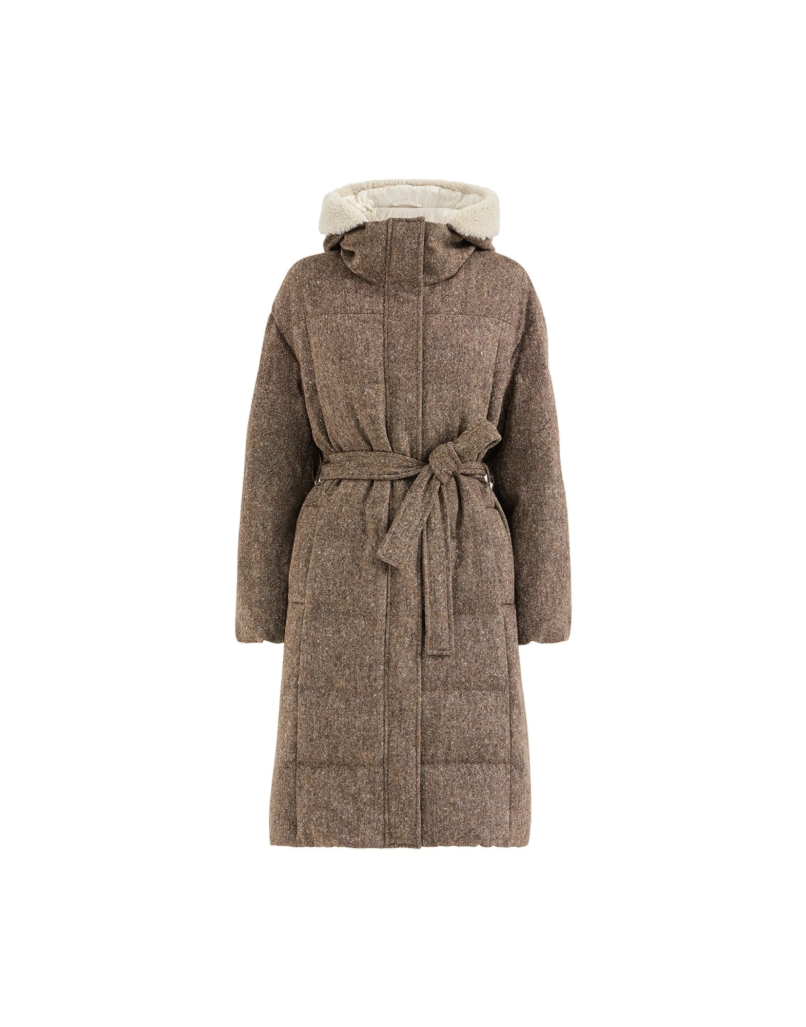 Brunello Cucinelli Virgin wool down coat with shearling in Brown | Buy Coats at Luxury Shoes Brunello Cucinelli Virgin wool down coat with shearling in Brown