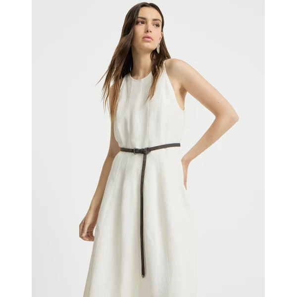Viscose and linen fluid twill dress in White - Image 5