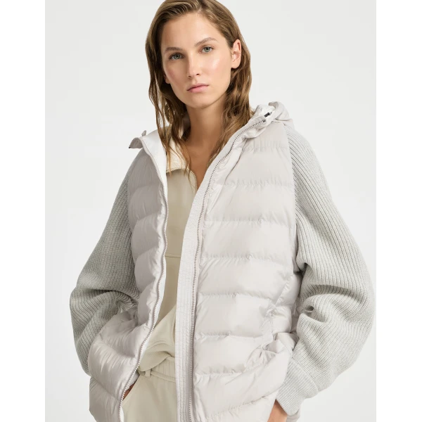 Brunello Cucinelli Water-resistant nylon down jacket in Light Grey