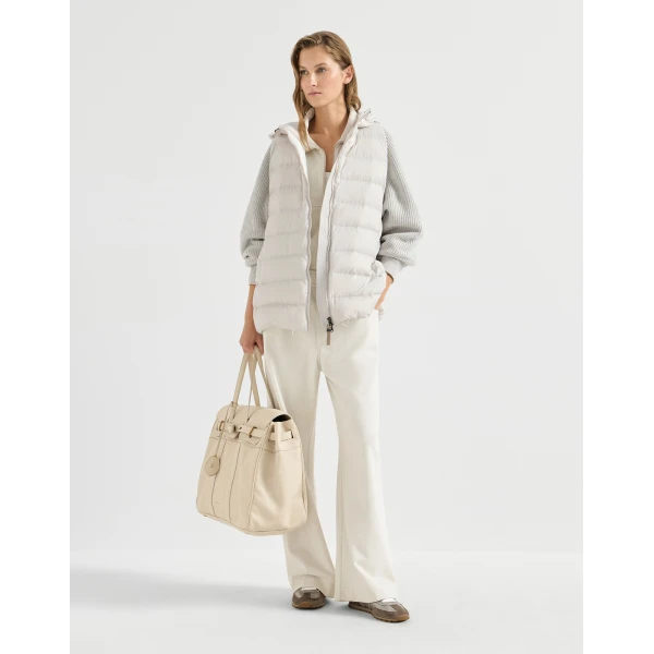 Brunello Cucinelli Water-resistant nylon down jacket in Light Grey