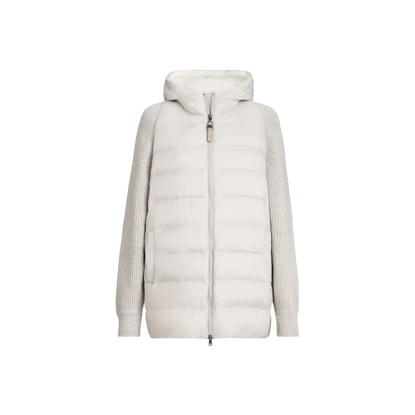 Brunello Cucinelli Water-resistant nylon down jacket in Light Grey