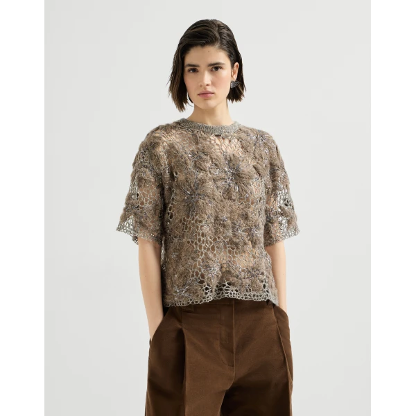 Whispering Bloom Embroidery T-shirt in Pine Cone Brown - Image 2
