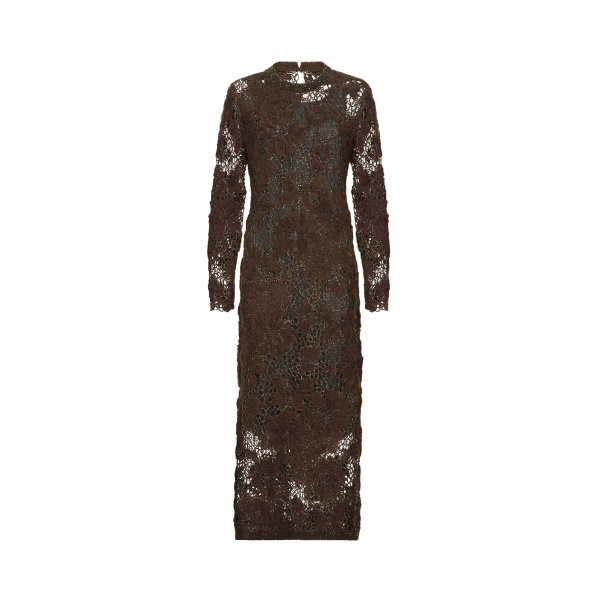 Brunello Cucinelli Whispering bloom embroidery dress in Brown