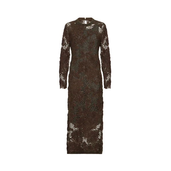 Brunello Cucinelli Whispering bloom embroidery dress in Brown