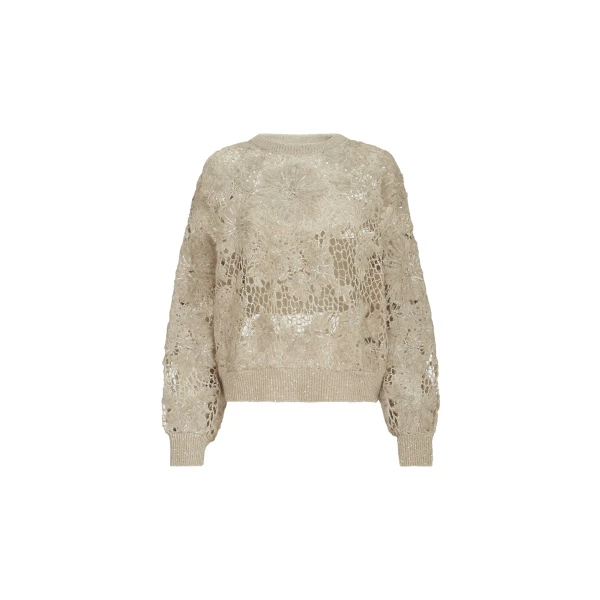 Brunello Cucinelli Whispering bloom embroidery sweater in Sand