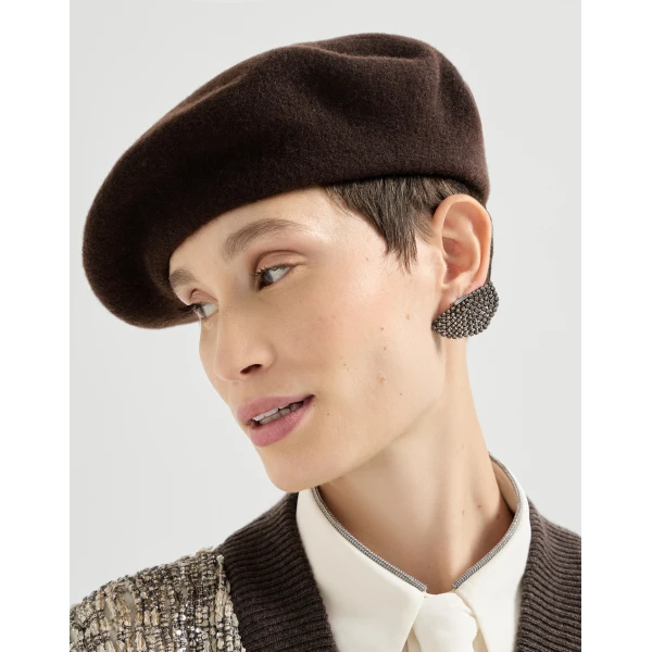 Brunello Cucinelli Wool beret in Cocoa, view 2 | Hats | Luxury Shoes 