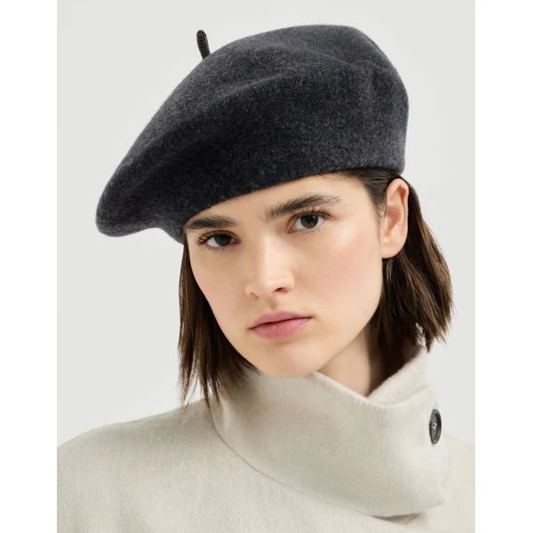 Brunello Cucinelli Wool beret in Lignite Grey, view 2 | Hats | Luxury Shoes 