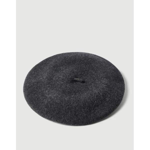 Brunello Cucinelli Wool beret in Lignite Grey, view 3 | Hats | Luxury Shoes 