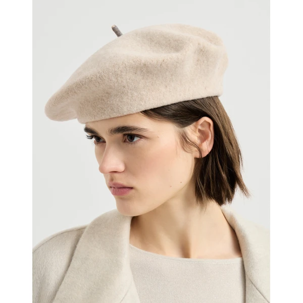 Brunello Cucinelli Wool beret in Pearl, view 2 | Hats | Luxury Shoes 