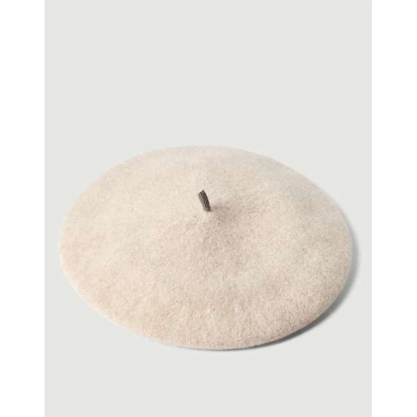 Brunello Cucinelli Wool beret in Pearl, view 3 | Hats | Luxury Shoes 