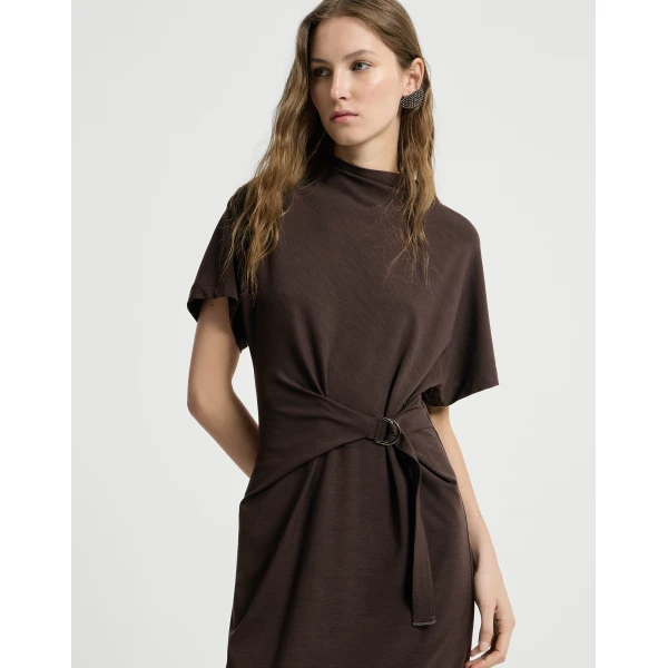 Brunello Cucinelli Wrap belt dress in Coffee