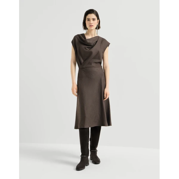 Brunello Cucinelli Wrap-effect dress in Pine Cone Brown