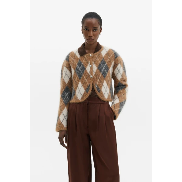 By Malina Aislinn Cardigan in Camel Argyle Checks, view 2