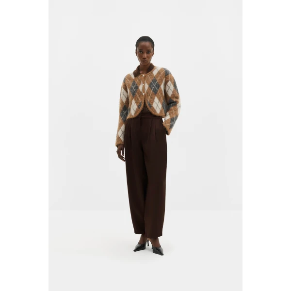 By Malina Aislinn Cardigan in Camel Argyle Checks, view 3