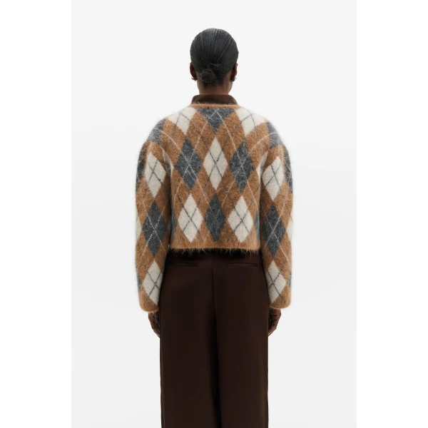By Malina Aislinn Cardigan in Camel Argyle Checks, view 4
