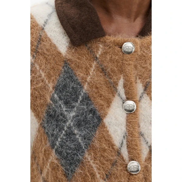 By Malina Aislinn Cardigan in Camel Argyle Checks, view 5